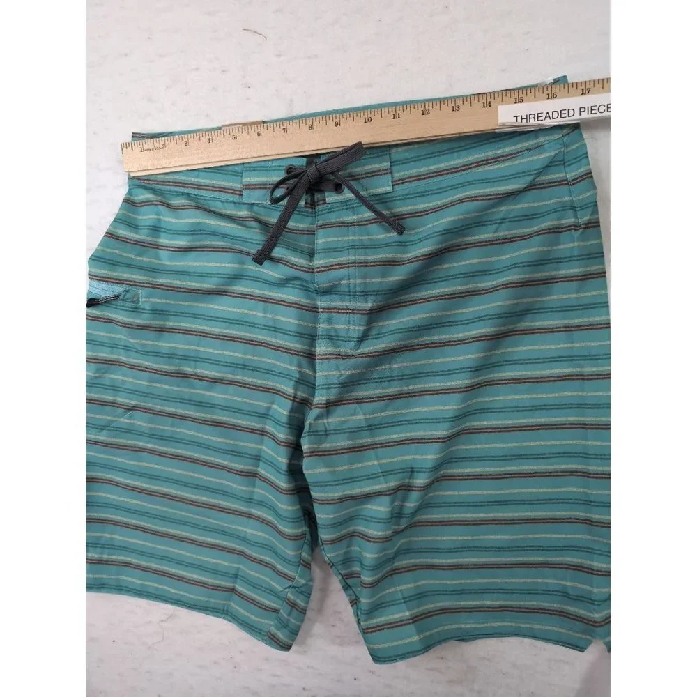 Prana Fenton Boardshorts Swimsuit‎ Mens 32 Aqua Beach Stripe 9 Inch Stretch